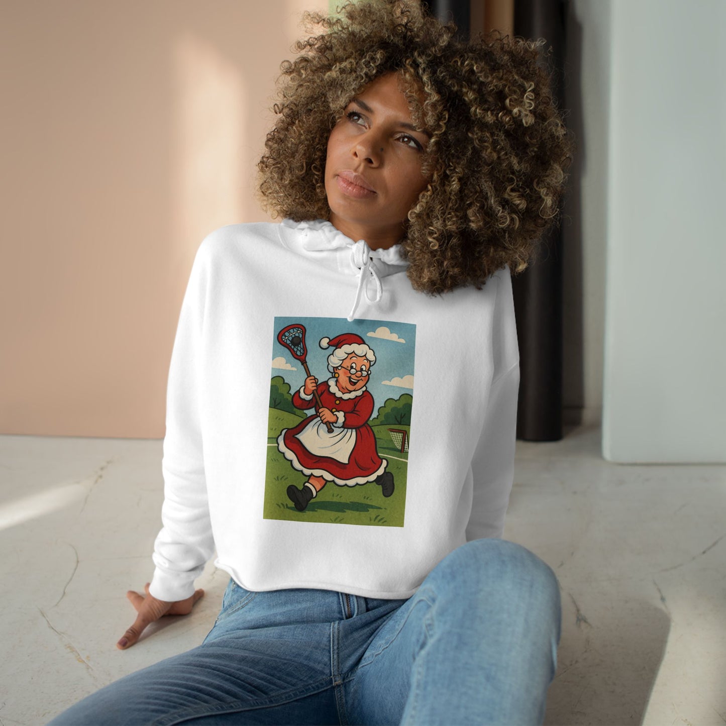 Retro Mrs. Claus Lacrosse Cropped Hoodie
