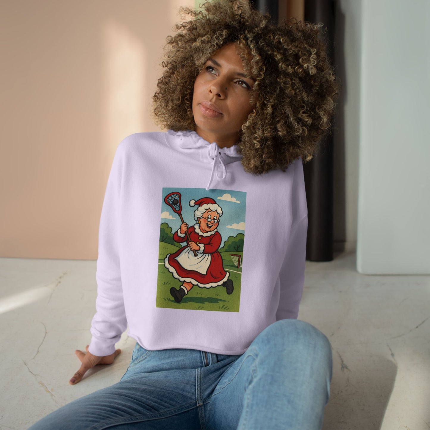 Retro Mrs. Claus Lacrosse Cropped Hoodie